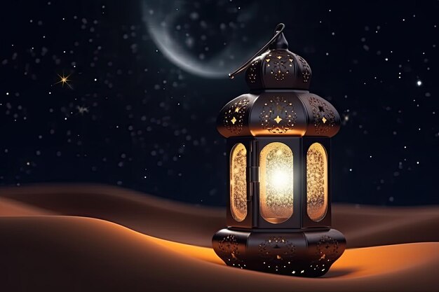 Magiczna arabska latarnia ramadan piaskowy księżyc i gwiazdy islamskiej religii