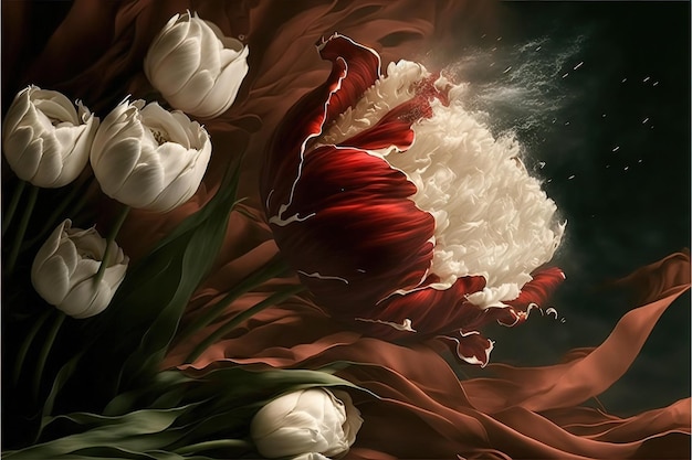 Magiczna duża aksamitna tulipanowa tapeta 3D ilustracja