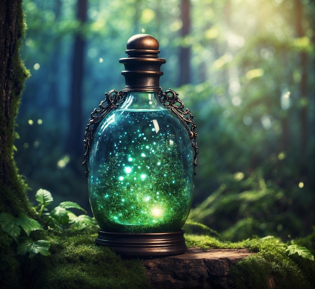 Magiczna eliksir w zielonym lesie Halloween concept 3D Rendering