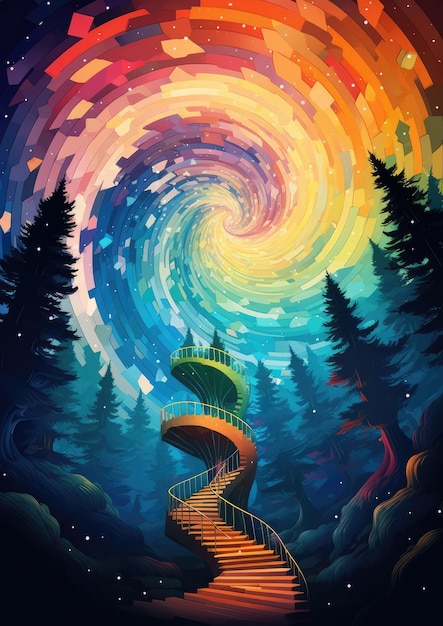 Magiczna i kolorowa spirala z galaktyką na niej przestrzeń i tapeta wszechświata Generative Ai