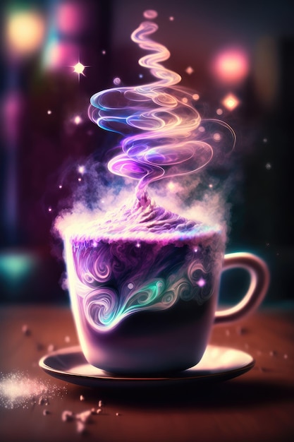 Magiczna neonowa akwarela latte art skomplikowany projekt generatywny ai