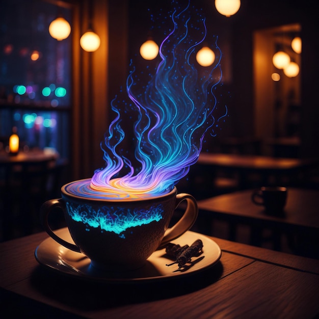 Magiczna neonowa akwarela Latte Art