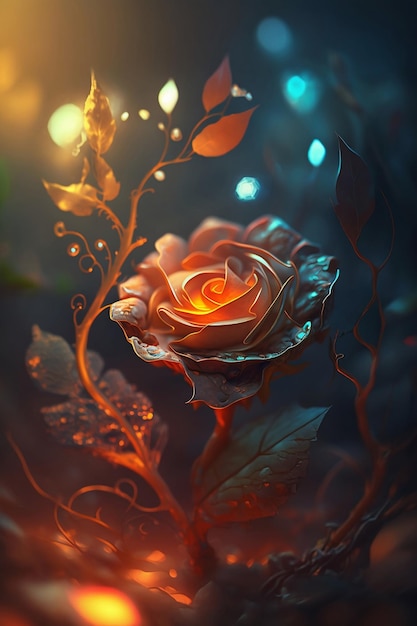 Magiczna róża w miękkim świetle z bliska