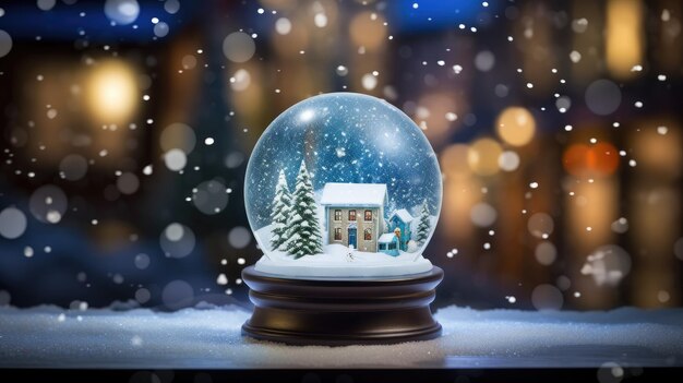 Magiczna śnieżna kula z dekoracjami świątecznymi stworzona w technologii Generative Al