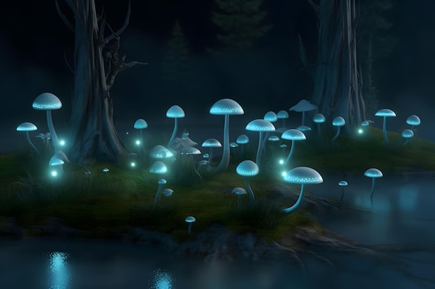 Magiczne i wróżkowe neonowe grzyby wygenerowały ai sieć neuronową