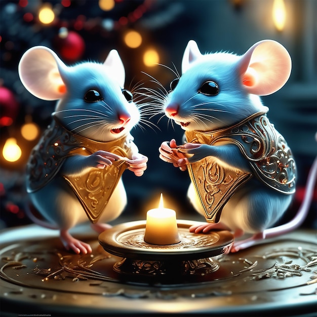 Magiczne myszy Rat Luminas spędzają Boże Narodzenie Antyczne Święta Bożego Narodzenia w rui