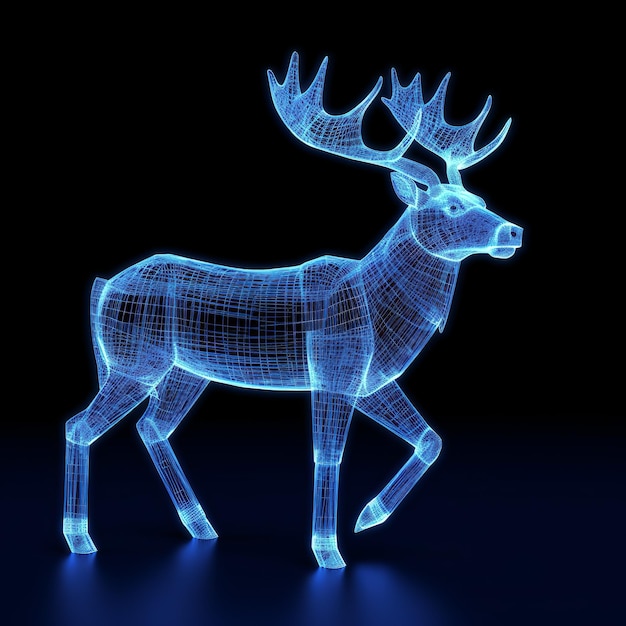 Zdjęcie magiczne świecące świąteczne renifery niebieskie ramy drutowe generative ai