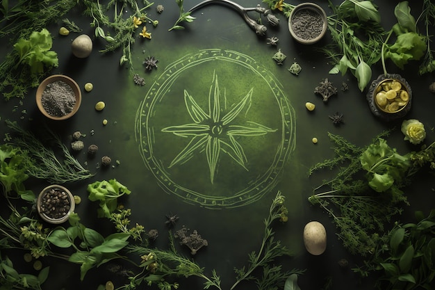 Magiczne symbole zielone magiczne bajkowe tło świata