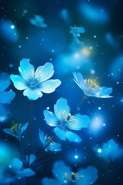 Zdjęcie magiczny biały kwiat na niebieskim spektrum w ciemności jak sen stworzony przy użyciu technologii generative ai