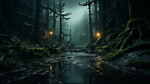 Magiczny ciemny las bajkowy Generatywna sztuczna inteligencja