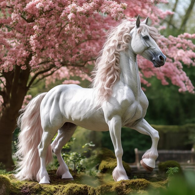 Magiczny jednorożec pełen kolorów i wielu szczegółów magiczny koń z bajki