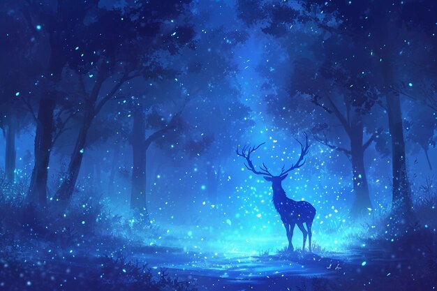 Magiczny jeleń w nocnym lesie