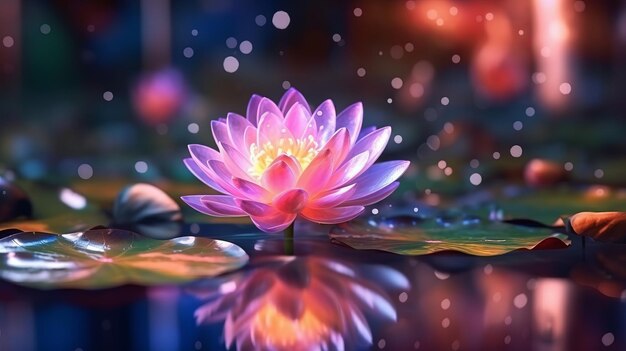 Magiczny kwiat lotosu na wodzie Koncepcja cudu Lilie wodne w niewyraźnym tle
