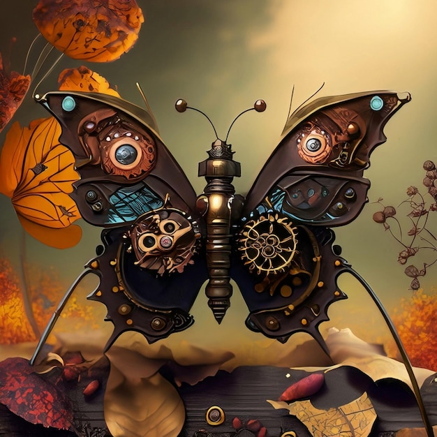 magiczny motyl steampunk fantasy na białym tle element projektu na przezroczystym tle