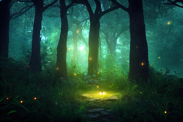 Magiczny portal fantasy. Portal w elfim lesie do innego świata. Sztuka cyfrowa. Ilustracja.