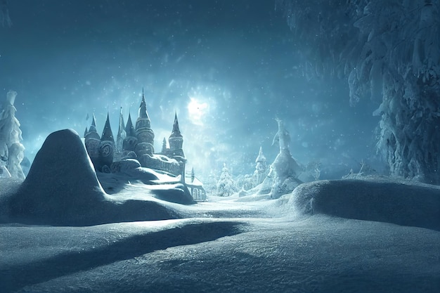 Magiczny portal na zimowy krajobraz bajkowy tło renderowania 3d Ilustracja rastrowa