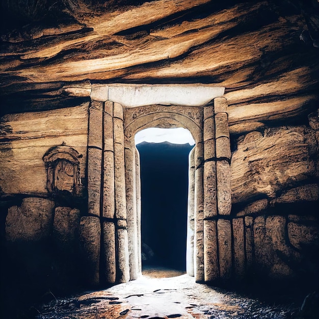 Magiczny portal z bajkowym tłem starożytnych kamiennych filarów