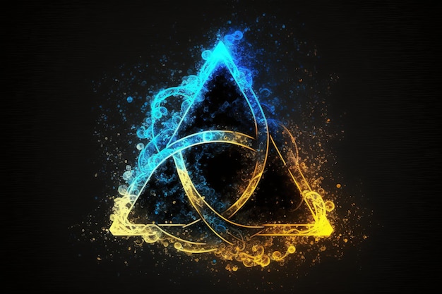 Magiczny symbol alchemii wykonany z niebieskich i żółtych cząstek cienia
