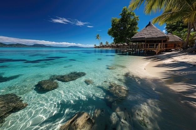 Magiczny zachód słońca na plaży Matira Bora Bora generatywnej IA