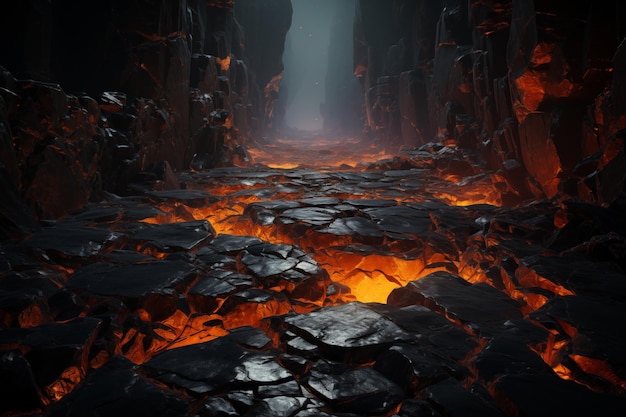 Zdjęcie magma w podziemnej jamie lawa wulkaniczna w szczelinie podczas erupcji