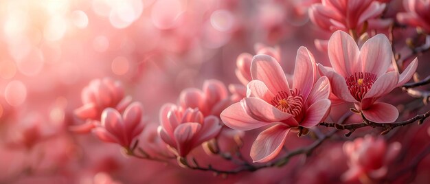 Zdjęcie magnolia soulangeana odmiana magnolia talerz rodzina magnoliaceae tajemnicze wiosenne tło kwiatów z różowymi kwiatami magnolii