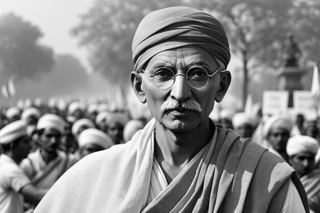 Mahatma Gandhi postać indyjskiego bojownika o wolność 2 października wygenerowana przez sztuczną inteligencję