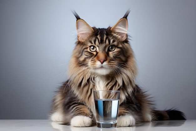 Maine Coon kot z wodną kotem koncepcja zdrowia