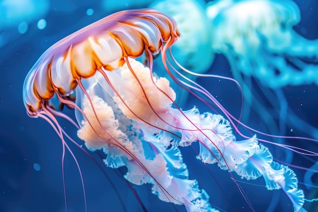 Majestatyczna meduza Attila wdzięcznie płynąca przez głębię oceanu