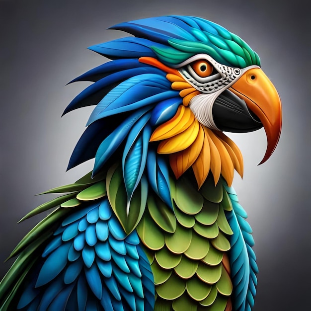 majestatyczna papuga wykonana z łusek i skóry gada