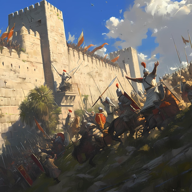 Majestatyczna scena bitwy w starożytnym mieście