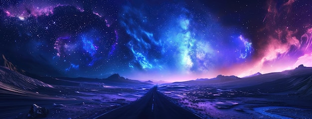 Majestatyczne nocne niebo z gwiezdnym pustynnym krajobrazem