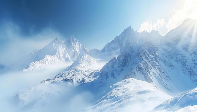 Majestatyczne pokryte śniegiem góry pod jasnoniebieskim niebem