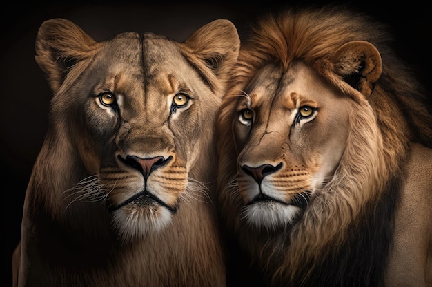 Majestatyczne samce i samice lwów w fotorealistycznych szczegółach