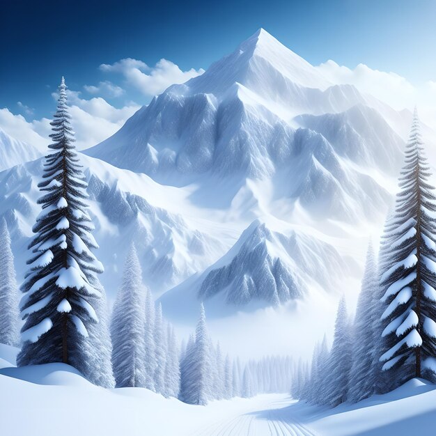 Zdjęcie majestatyczne śnieżne góry białe sosny tapety