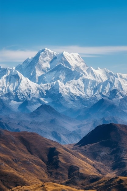 Majestatyczne szczyty Himalajów oferujące zapierający dech w piersiach widok gór generowanych przez sztuczną inteligencję