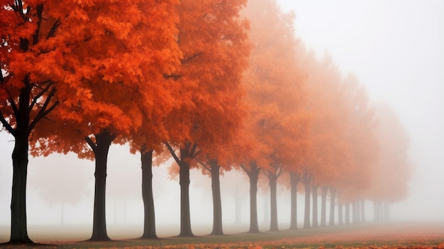 Majestatyczne widoki spowite jesienną mgłą Ogniste klony ukazują zapierający dech w piersiach widok 169