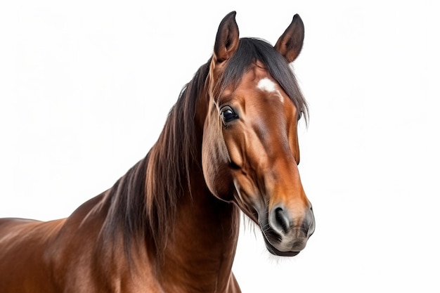 Majestatyczny brązowy koń pozujący na pustym płótnie na białej lub przejrzystej powierzchni PNG Przezroczyste tło