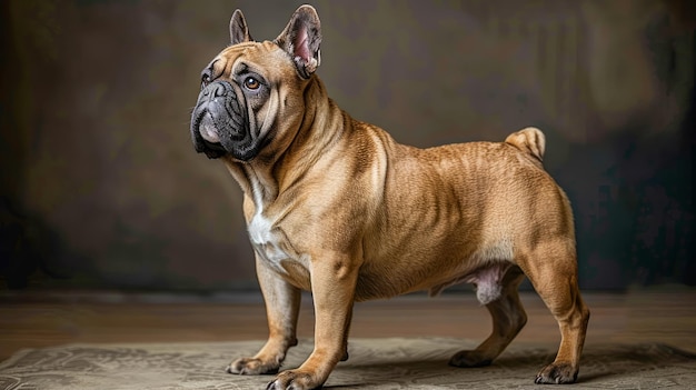 Majestatyczny francuski buldog elegancko pozujący na vintage tle Doskonały profil czystej rasy psa