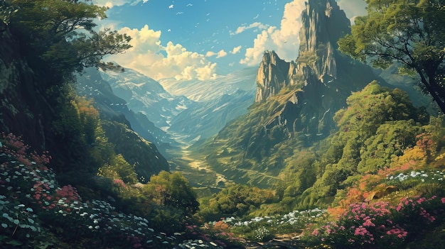 Majestatyczny krajobraz górski z żyjącą florą