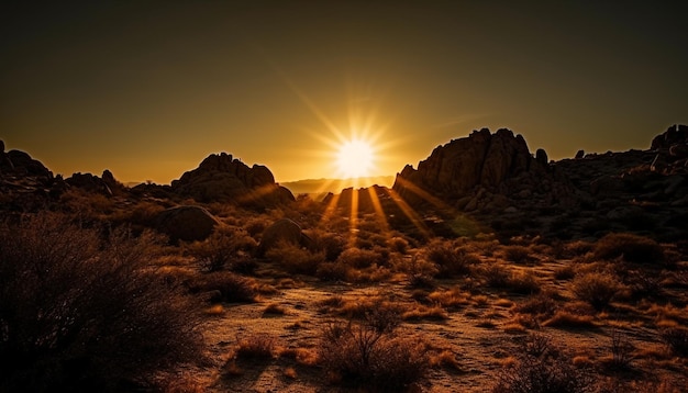 Zdjęcie majestatyczny łańcuch górski spokojny zachód słońca piękna przyroda w suchej afryce generowana przez sztuczną inteligencję