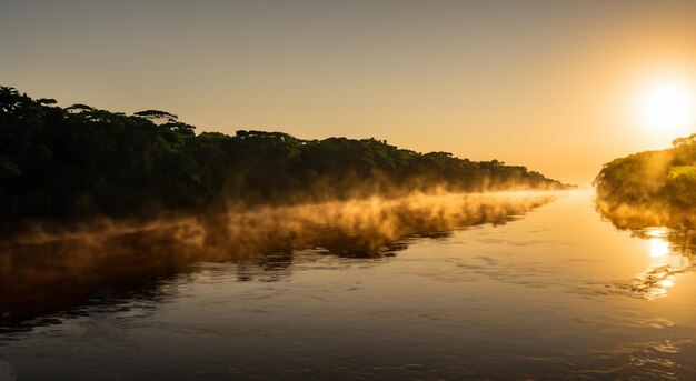 Majestatyczny las amazoński z mgłą w wysokiej rozdzielczości i ostrości Amazonka Brazylii Kolumbia Ekwador Peru Wenezuela Ameryka Łacińska