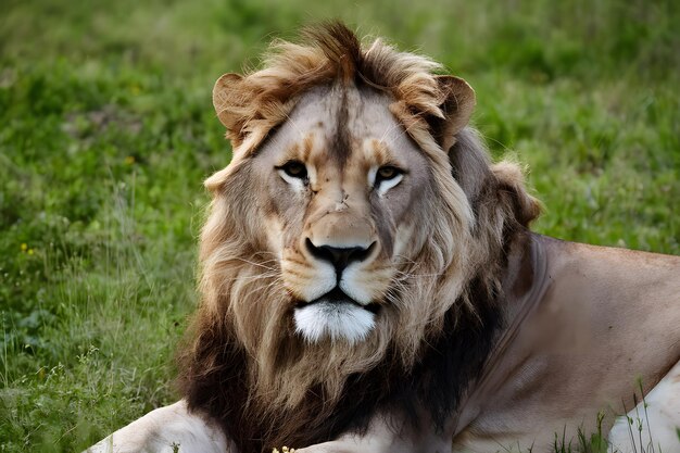 Majestatyczny lew wpatruje się w kamerę, uosabiając piękno natury.