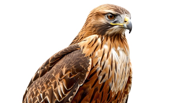 Majestatyczny profil orła odizolowany na białym tle idealny do projektów związanych z dziką przyrodą Ostre szczegóły i naturalne kolory uchwycają esencję piękna ptaków AI