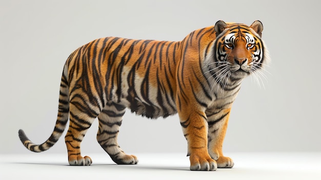 Majestatyczny tygrys stoi wysoko, jego potężna obecność przyciąga uwagę.