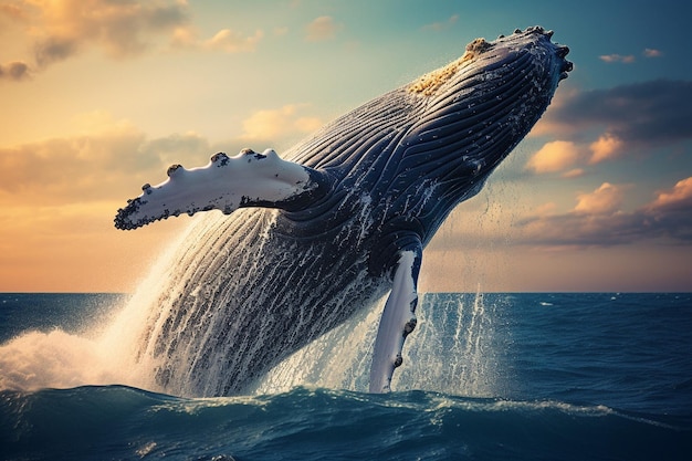 Majestatyczny wieloryb włamujący się na otwartym oceanie