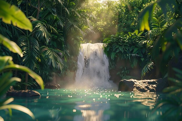 Majestatyczny wodospad otoczony bujną tropikalną roślinnością