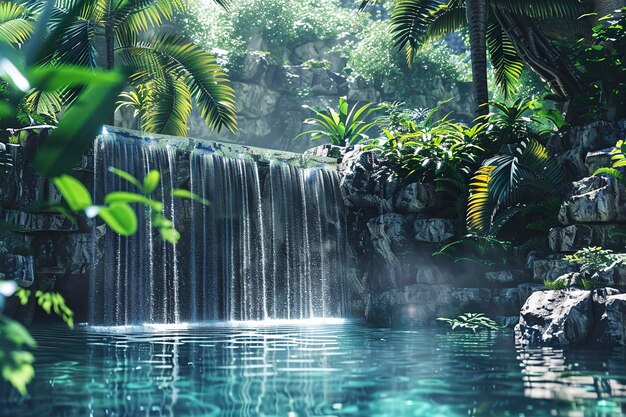 Zdjęcie majestatyczny wodospad w gęstej dżungli