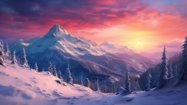 majestatyczny wschód słońca w zimowym krajobrazie gór piękny projekt