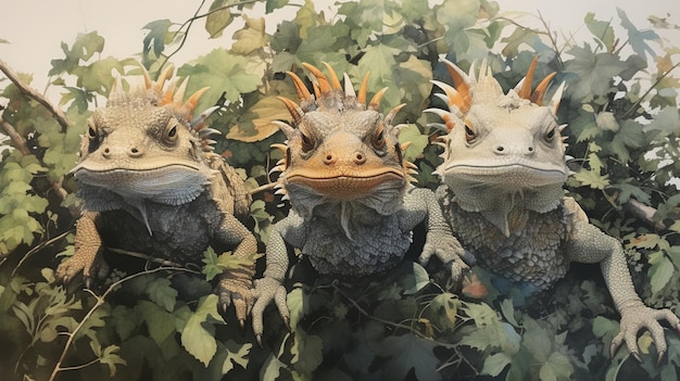 Majestic Bearded Dragons w naturalnym środowisku Watercolor Image
