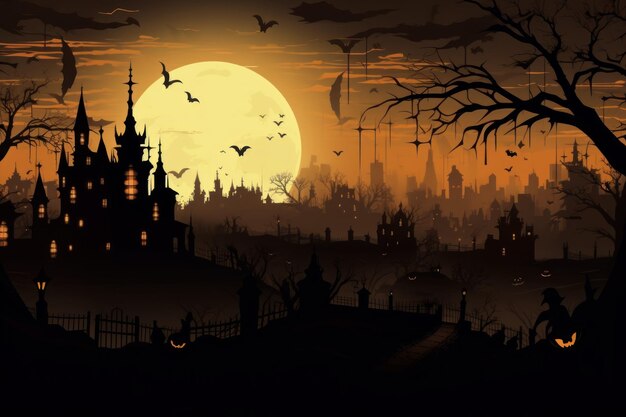 Majestic City panorama halloween zachód słońca Spooky ciemny Generate Ai